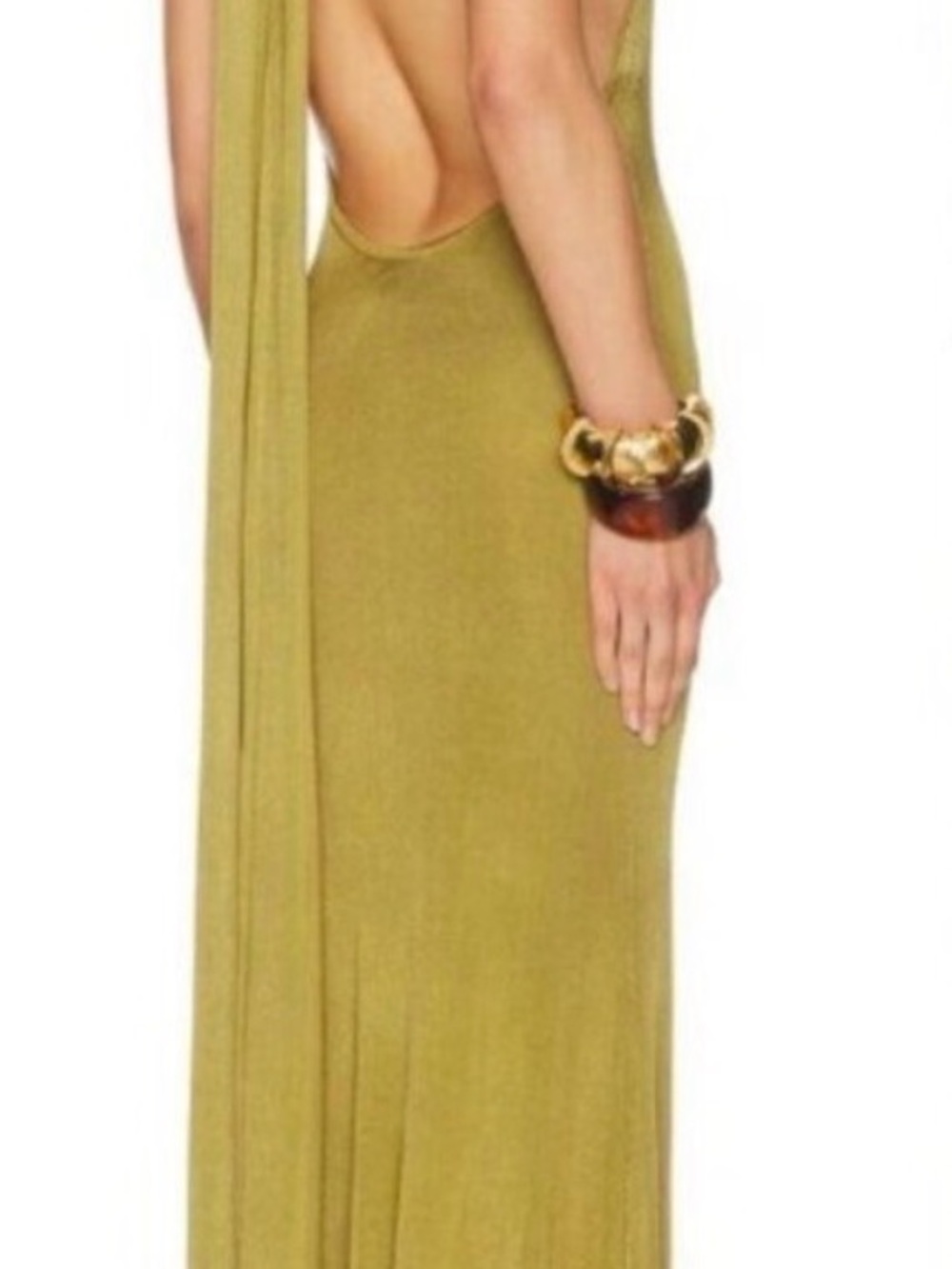 Backless Olive Green Maxi Dress with Open-Back Silhouette